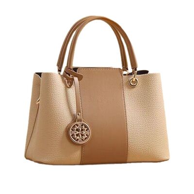 Two-Tone Leather Top Handle Handbag – Structured PU Leather Satchel