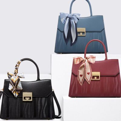 Scarf Decor PU Leather Handbag – Medium Structured Tote