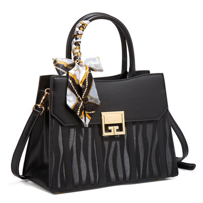 Scarf Decor PU Leather Handbag – Medium Structured Tote