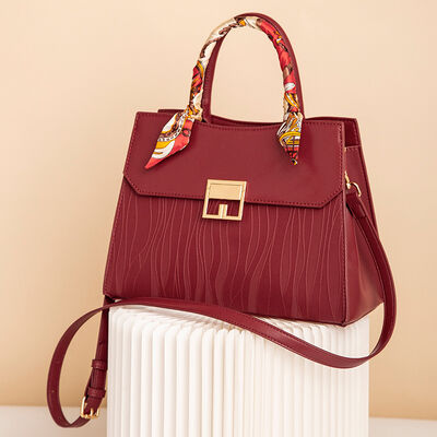 Scarf Decor PU Leather Handbag – Medium Structured Tote