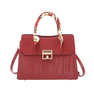 Scarf Decor PU Leather Handbag – Medium Structured Tote