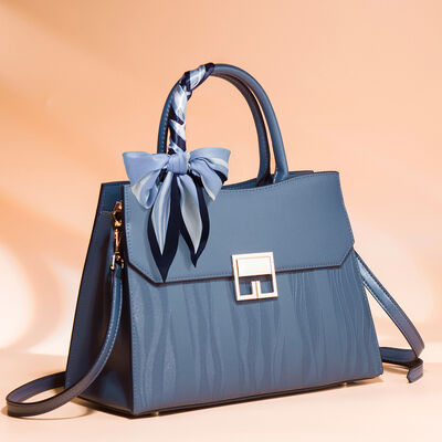 Scarf Decor PU Leather Handbag – Medium Structured Tote