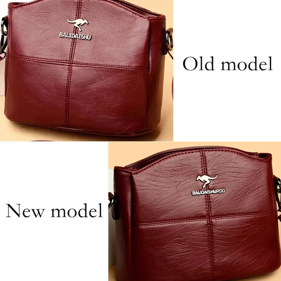 Women's Soft Leather Handbag – 3-Compartment Shoulder & Crossbody Tote
