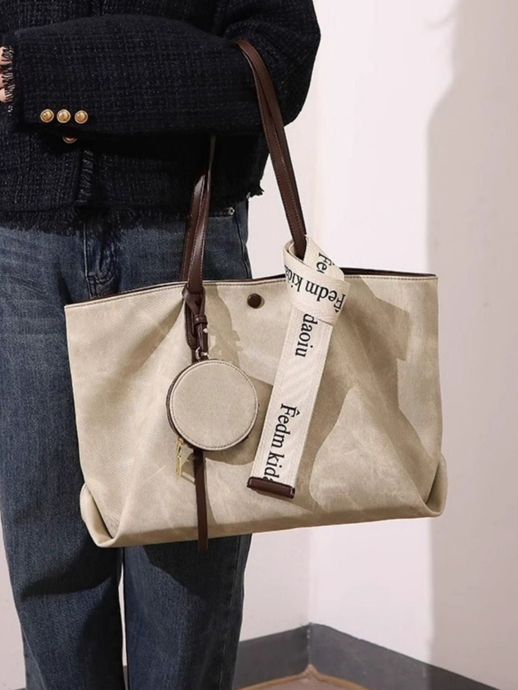 Casual Tote Bag with Coin Purse – Large PU Leather Handbag
