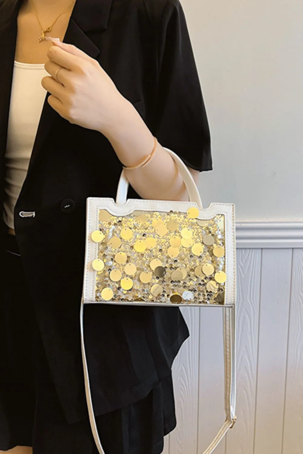PU Leather Sequin Handbag – Glam Evening Shoulder Bag