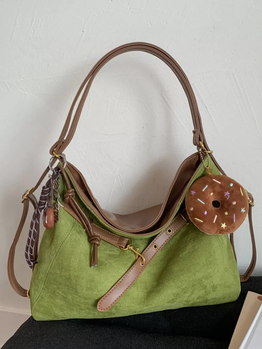 Large Adjustable Strap Handbag with Charm – PU Leather Shoulder Bag
