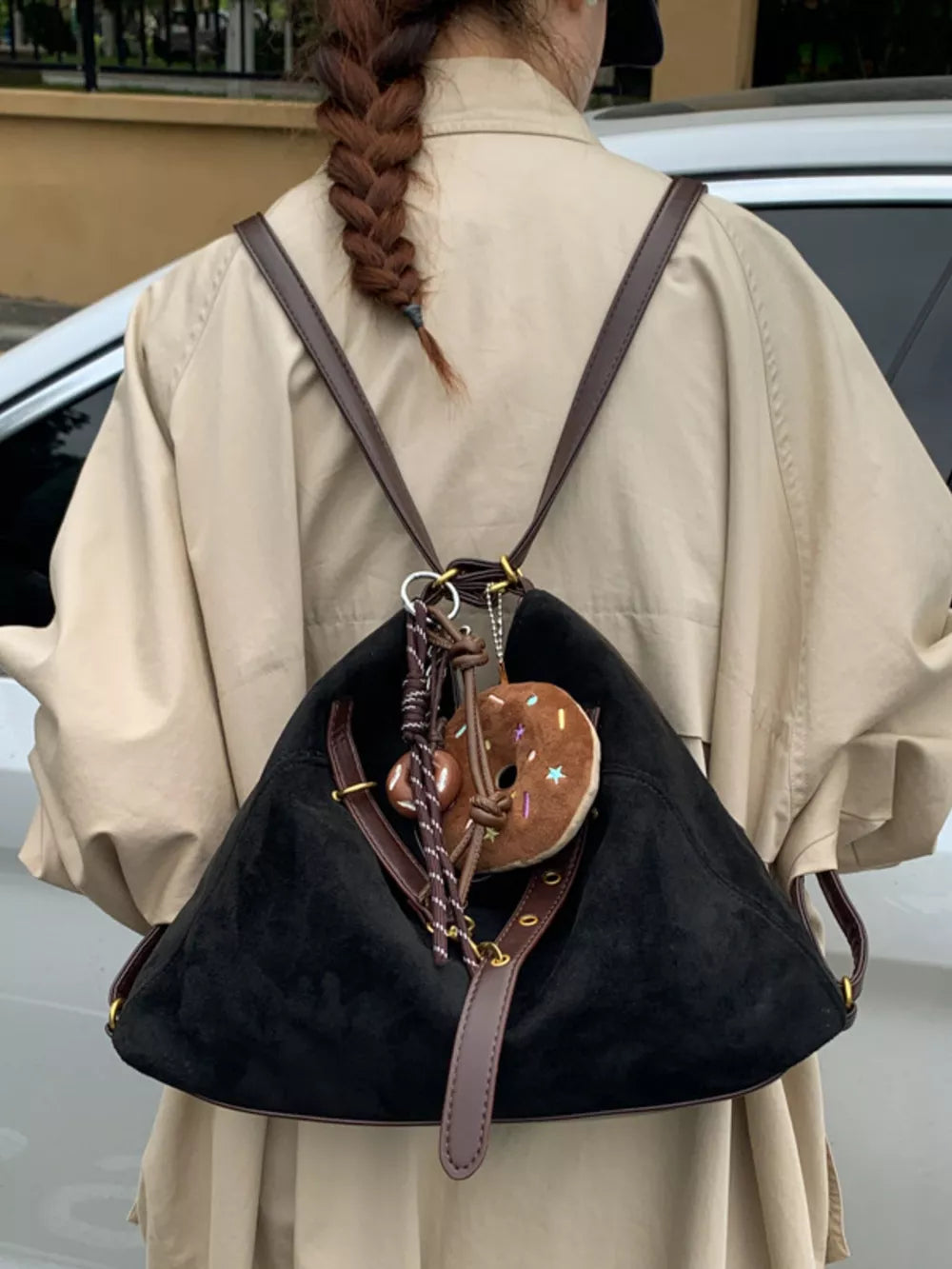 Large Adjustable Strap Handbag with Charm – PU Leather Shoulder Bag