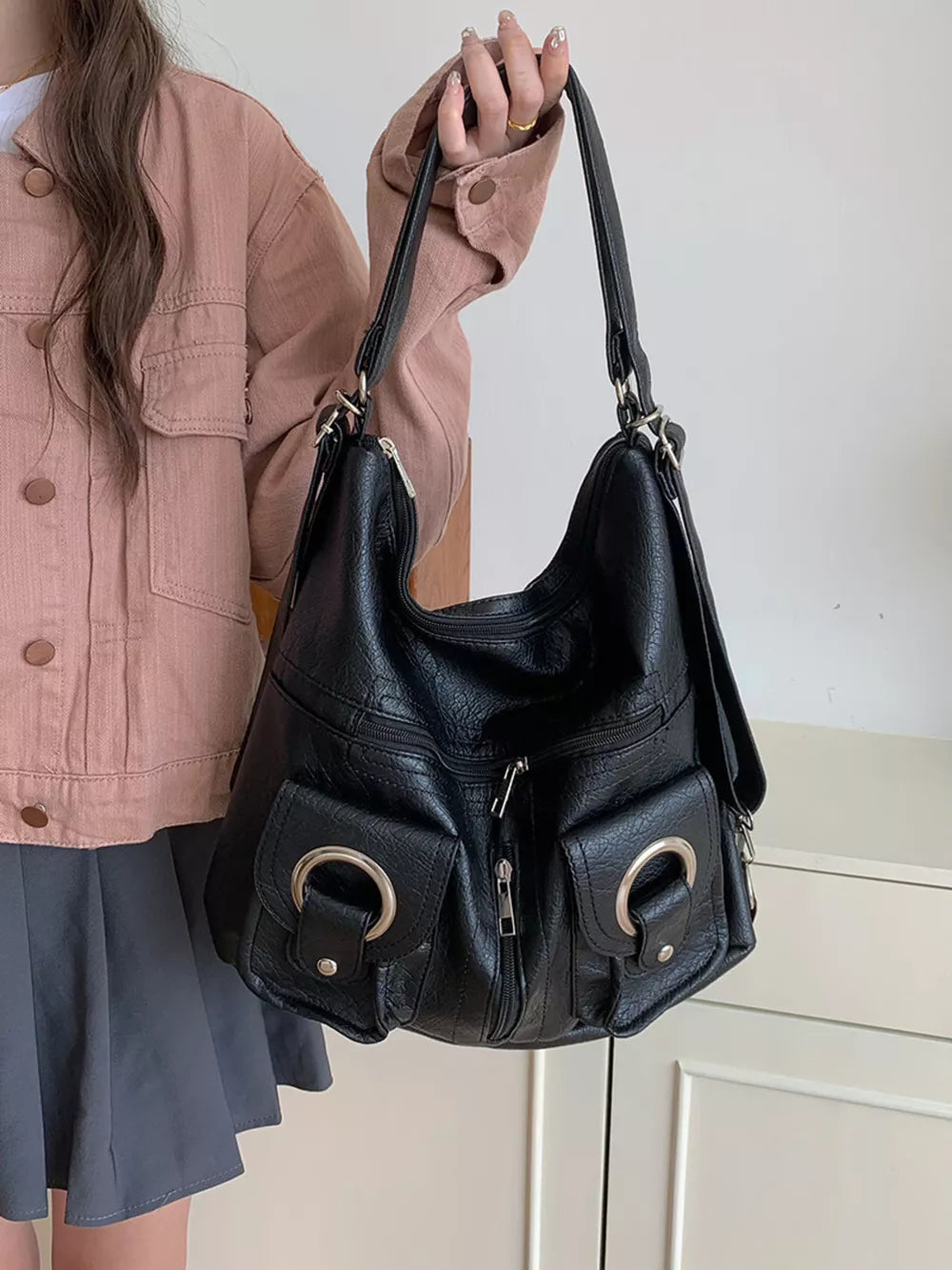 Convertible Multifunctional Pocket Handbag – Large PU Leather Shoulder Bag