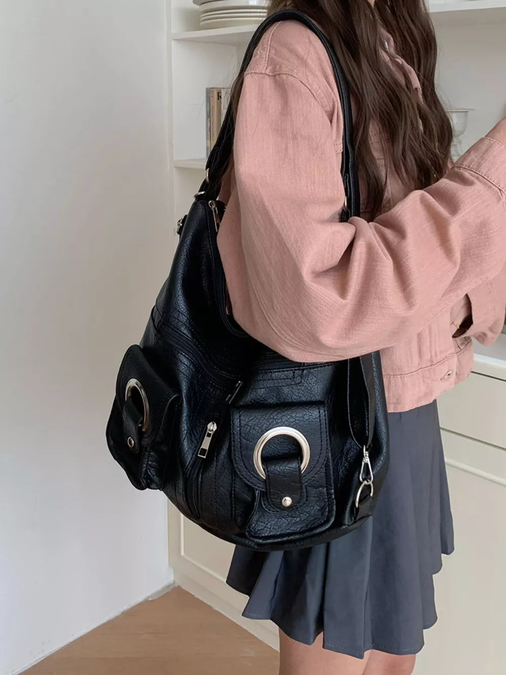Convertible Multifunctional Pocket Handbag – Large PU Leather Shoulder Bag