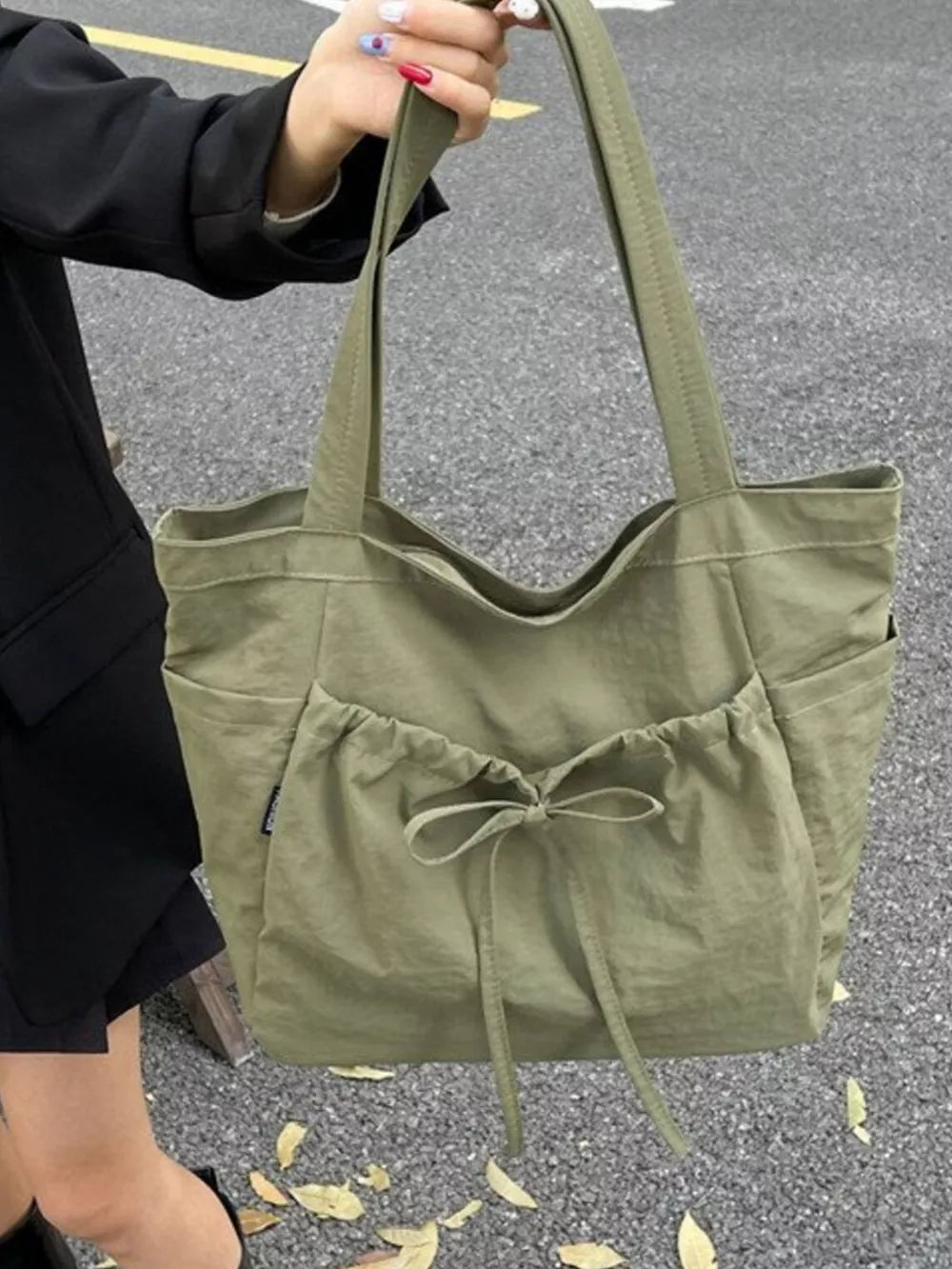 Lightweight Bow Decor Handbag – Chic Nylon Shoulder Bag
