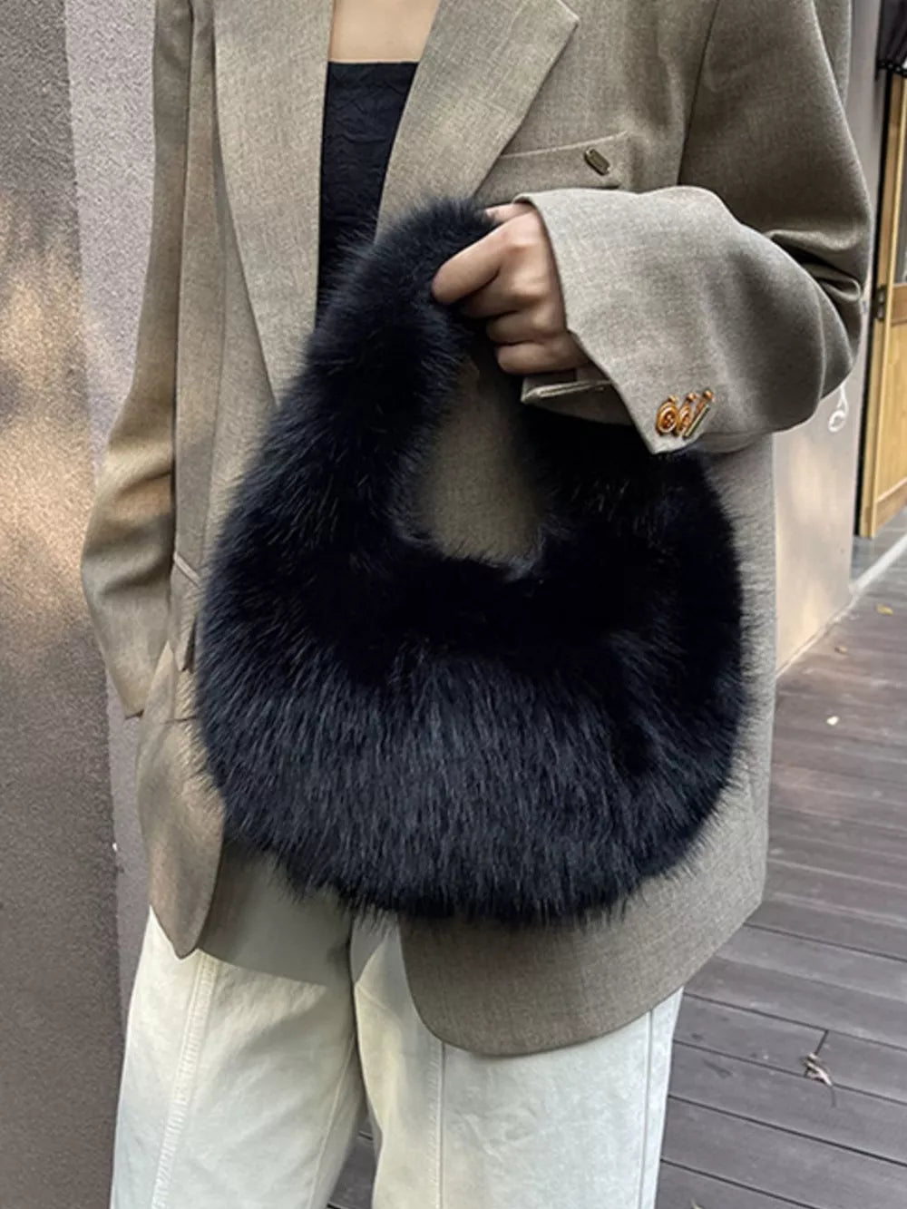 Fluffy Solid Color Mini Handbag