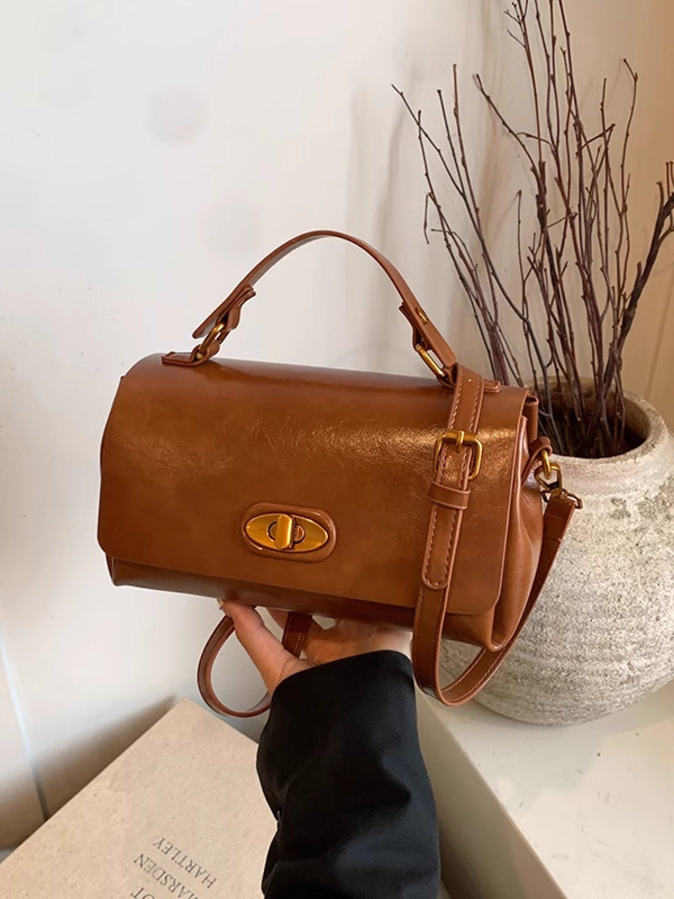 Women's Flap PU Leather Shoulder Bag | Small Crossbody Bag – Black, Brown & Ochre