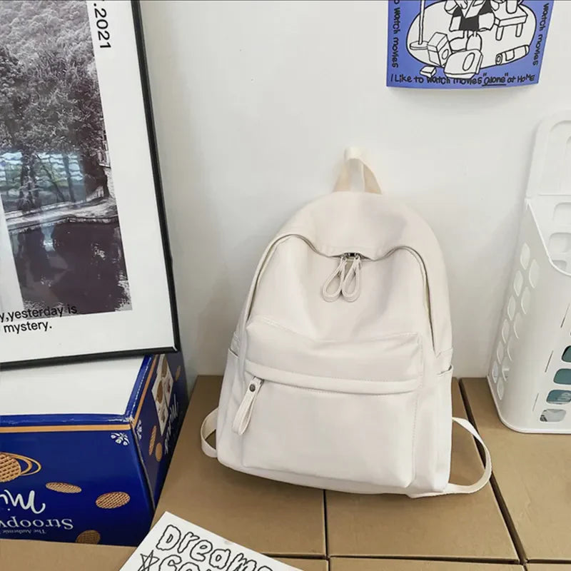 PU Leather Zip Backpack – Large Structured Bag for Women