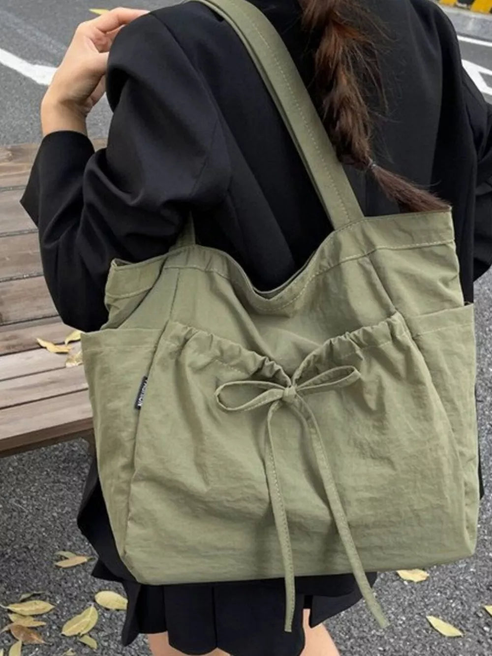 Lightweight Bow Decor Handbag – Chic Nylon Shoulder Bag