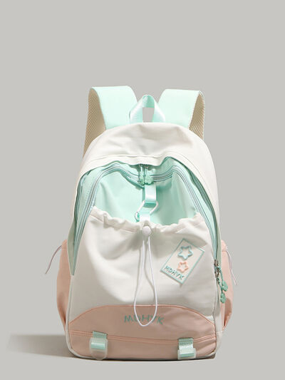 Color Block Drawstring Backpack Bag – Lightweight Nylon Daypack