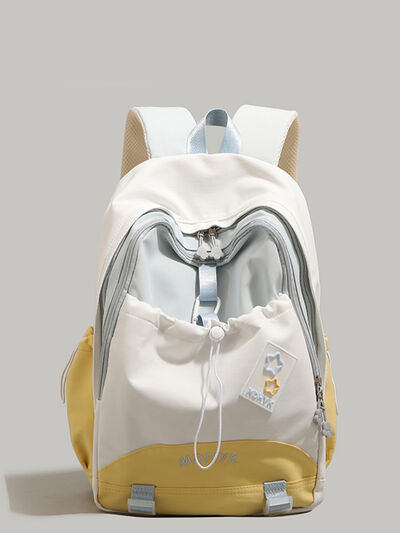 Color Block Drawstring Backpack Bag – Lightweight Nylon Daypack