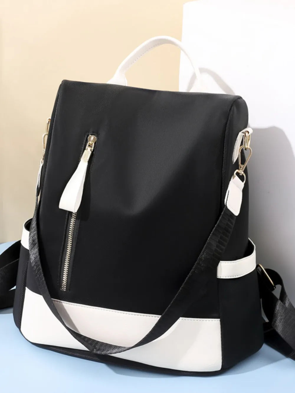 Color Block Convertible Backpack Bag – PU Leather & Nylon