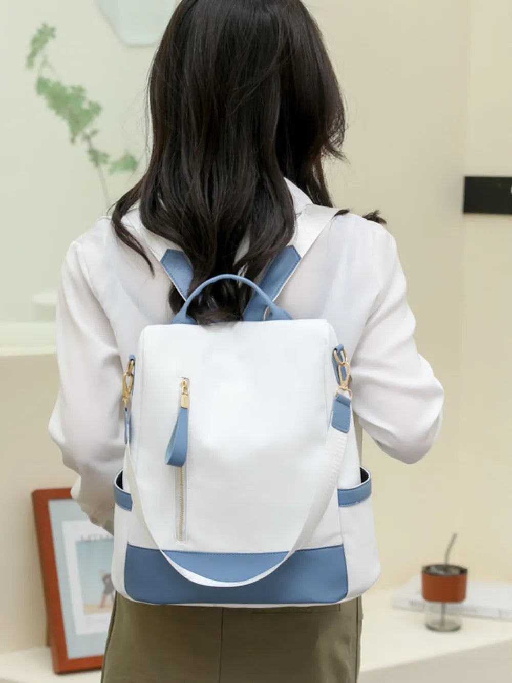 Color Block Convertible Backpack Bag – PU Leather & Nylon