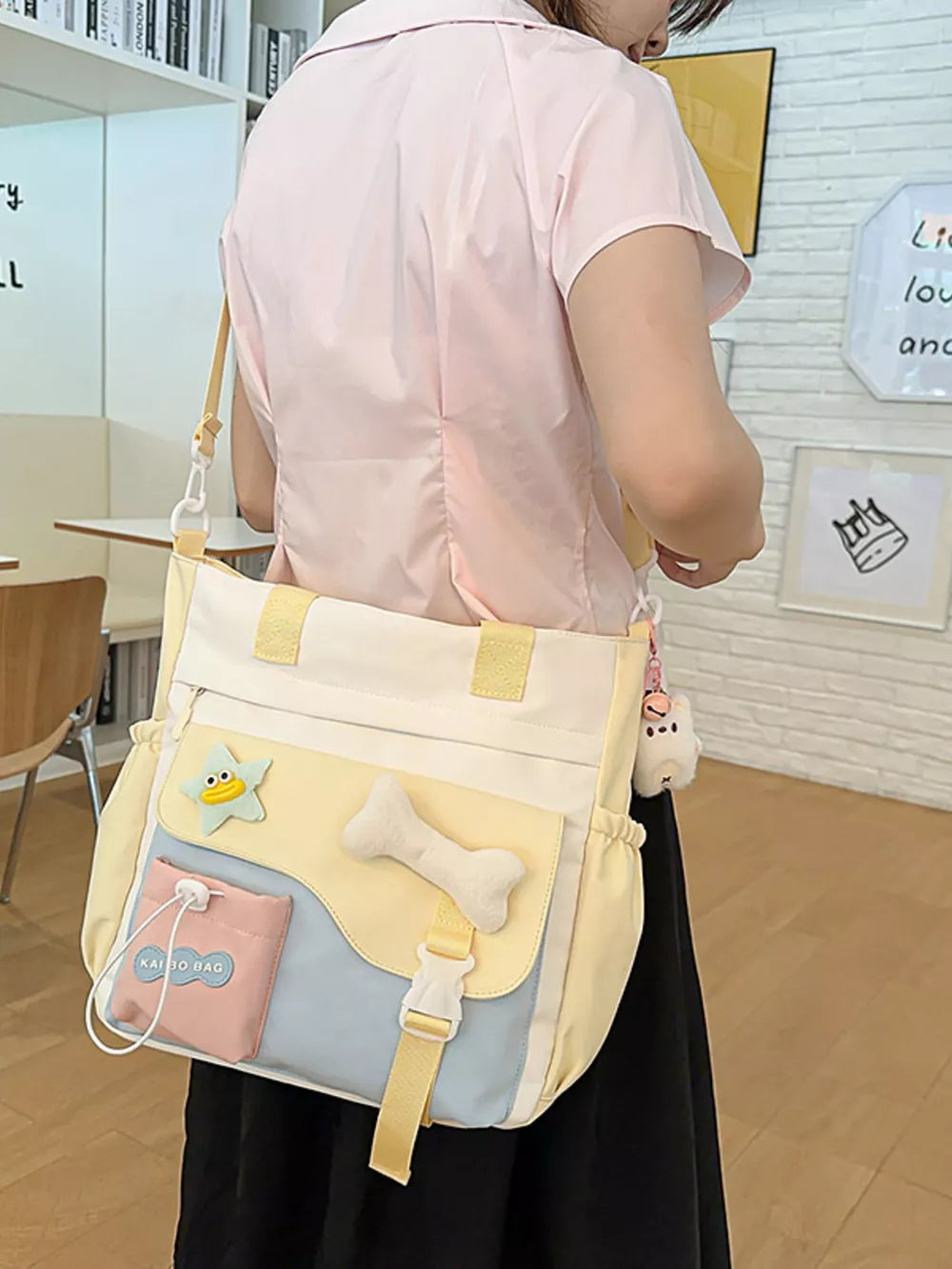 Color Block Multi-Pocket Large Tote Bag
