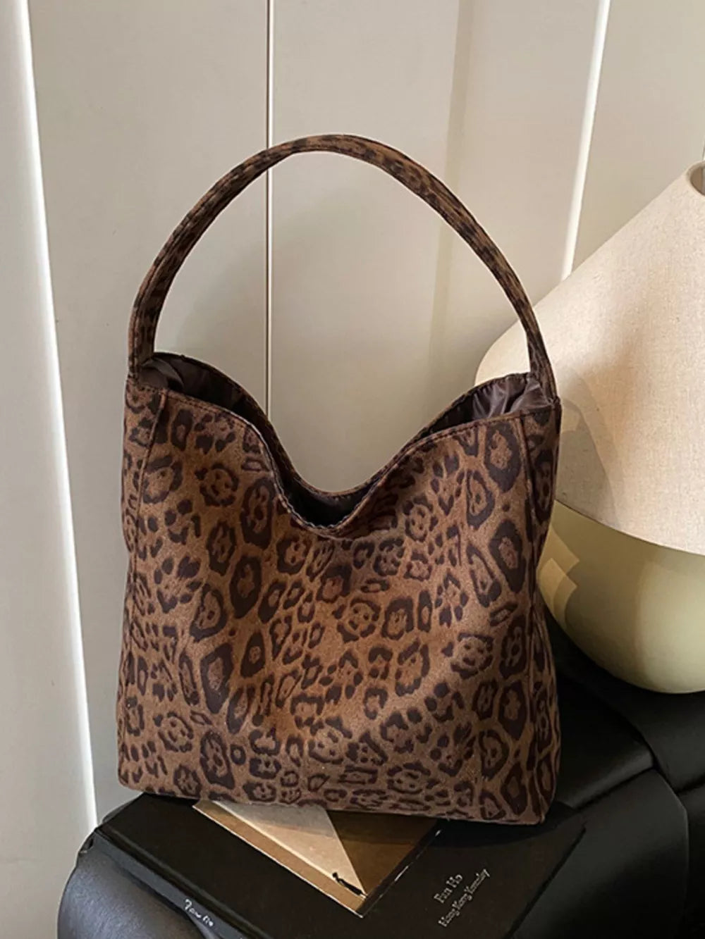 Leopard Print Suede Shoulder Bag – Large