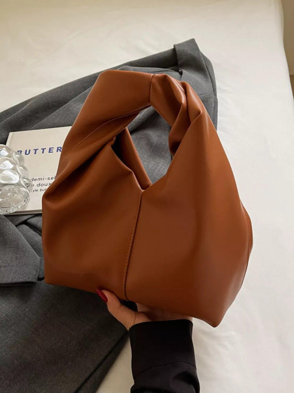 Knot Handle Leather Handbag – Chic PU Leather Shoulder Bag