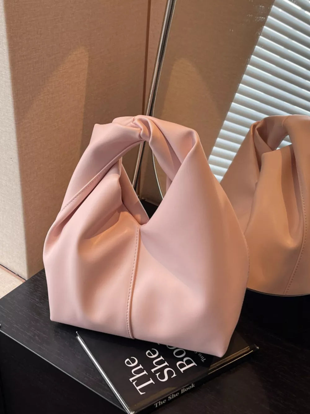 Knot Handle Leather Handbag – Chic PU Leather Shoulder Bag