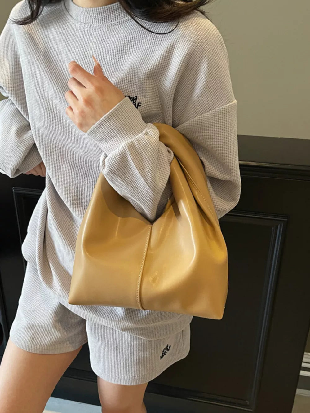 Knot Handle Leather Handbag – Chic PU Leather Shoulder Bag