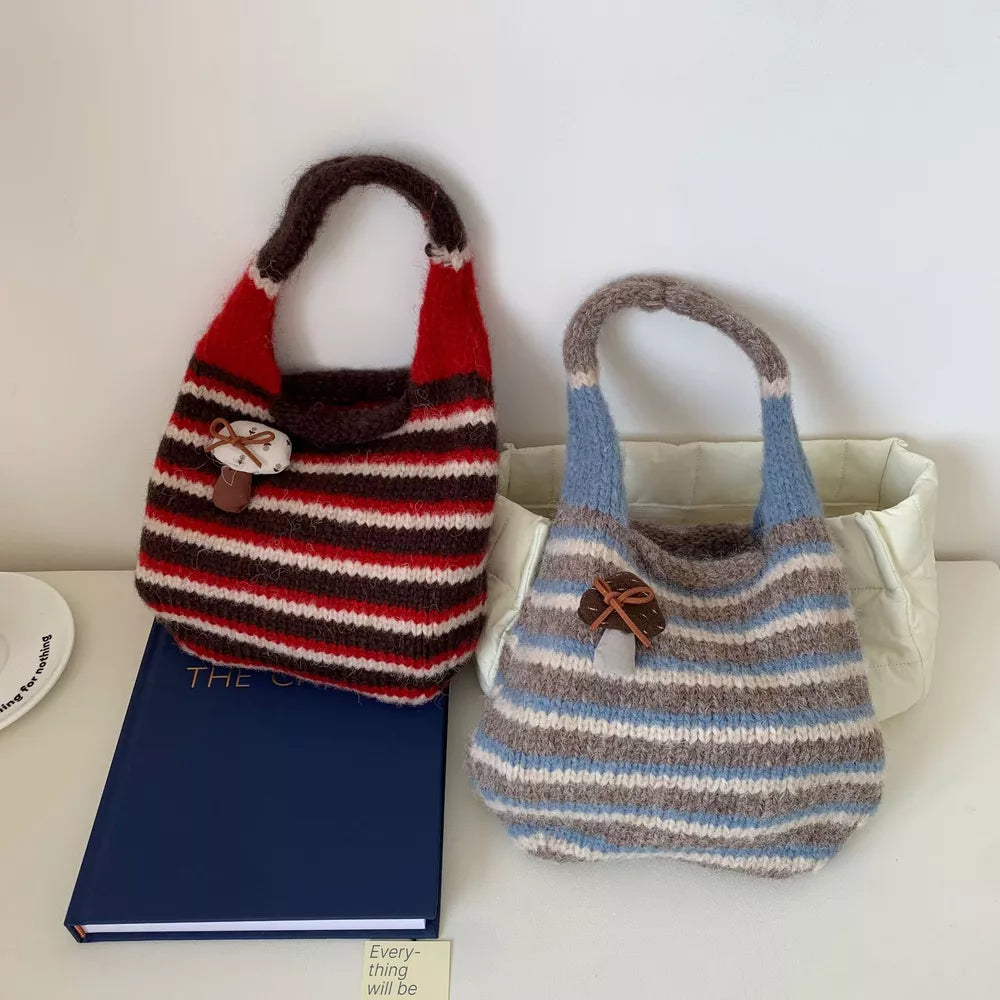Knitted Striped Crossbody Handbag – Small Polyester Bag