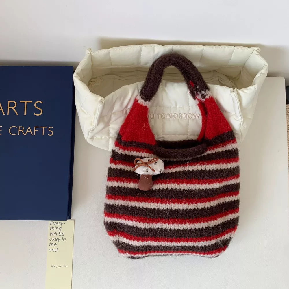 Knitted Striped Crossbody Handbag – Small Polyester Bag