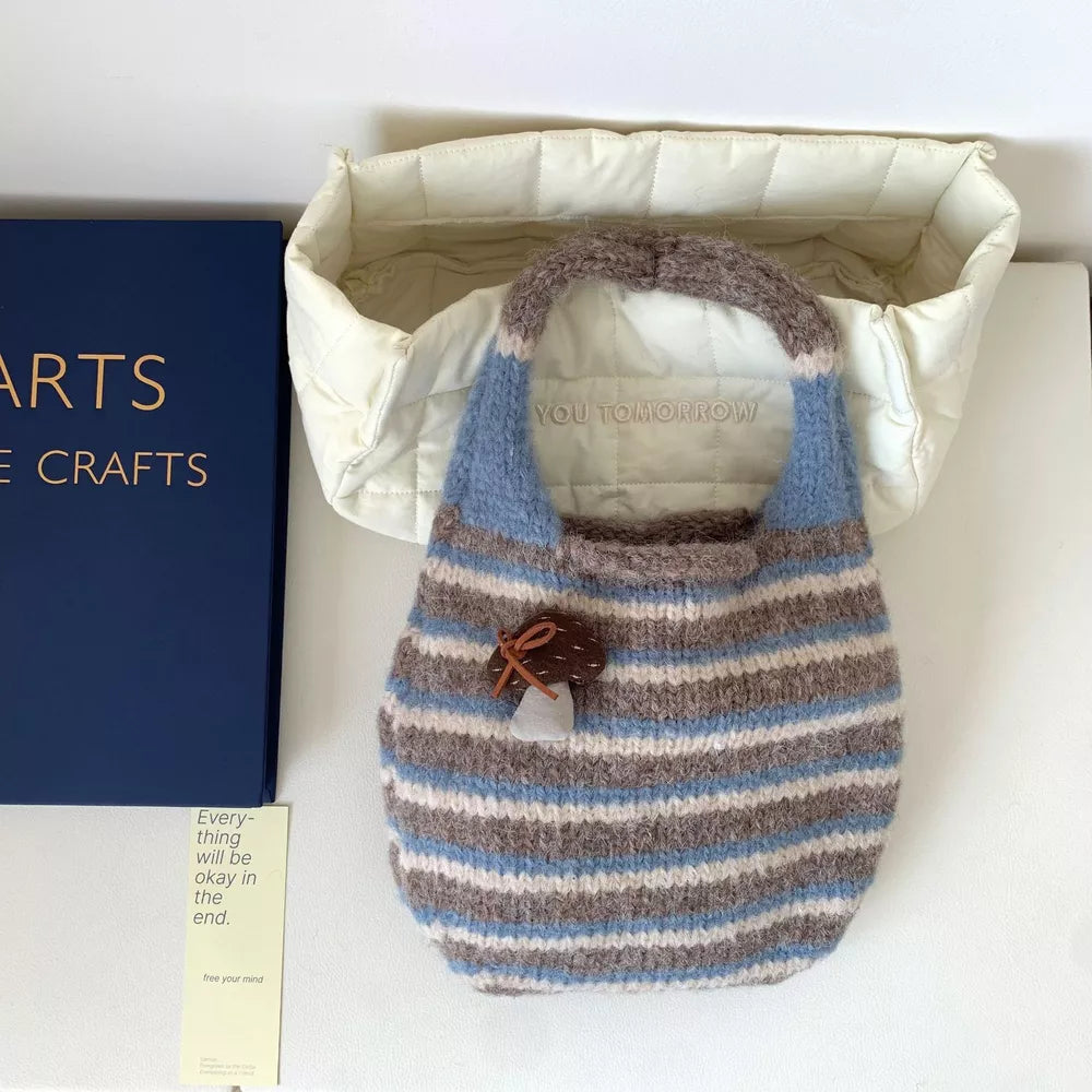 Knitted Striped Crossbody Handbag – Small Polyester Bag