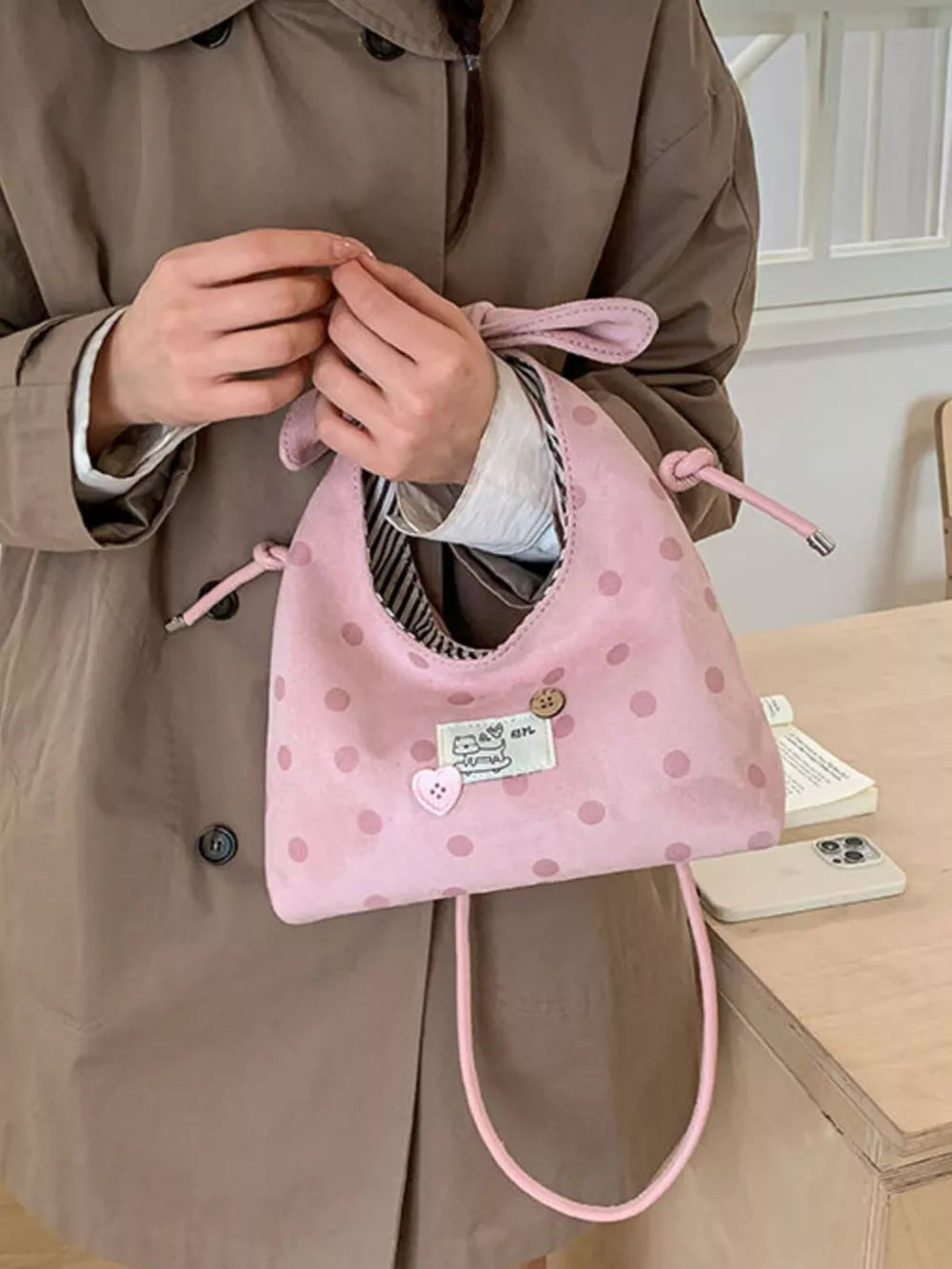 Polka Dot Bowknot Suede Shoulder Bag