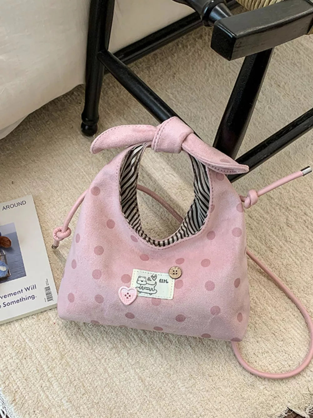 Polka Dot Bowknot Suede Shoulder Bag