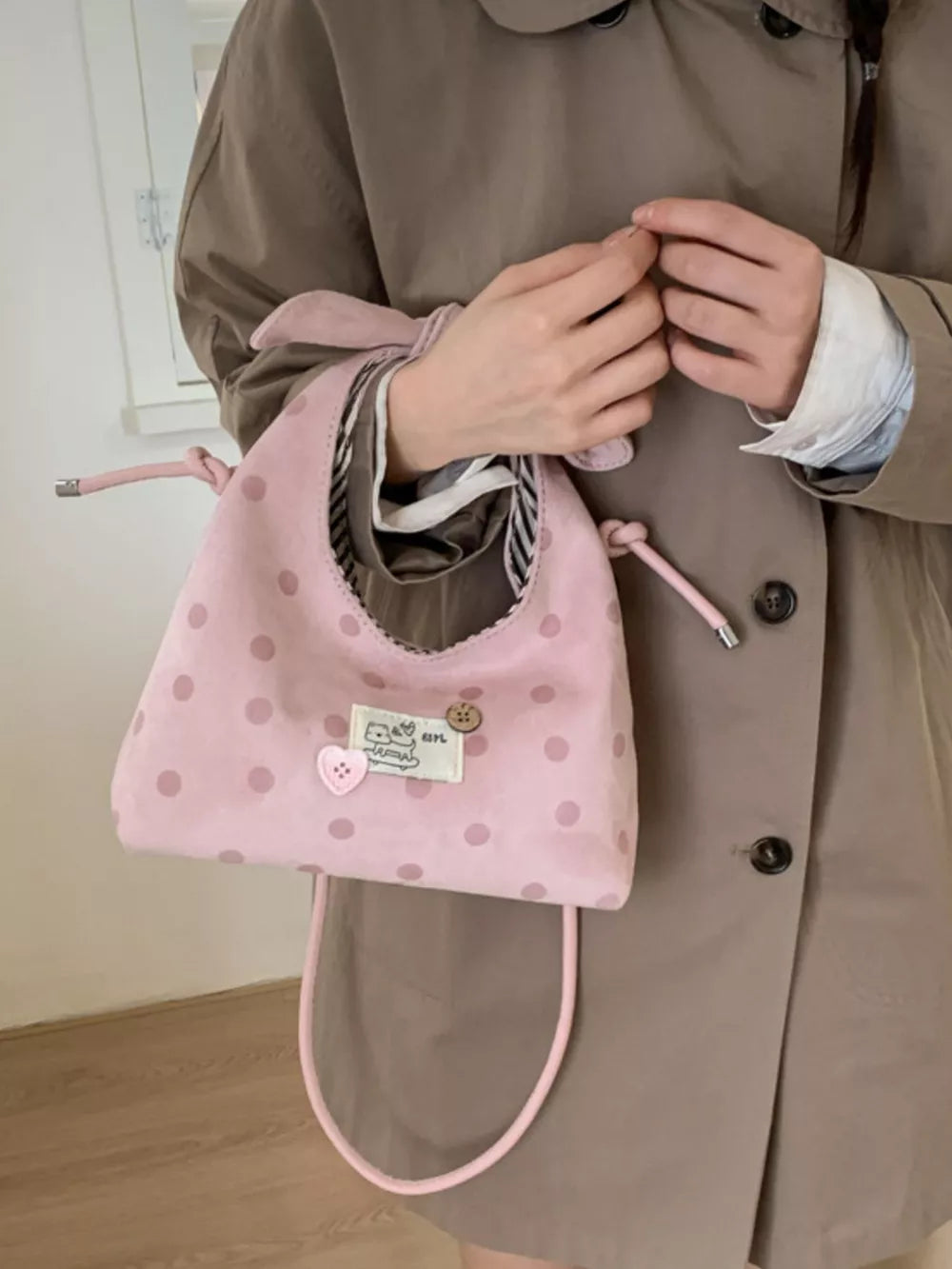Polka Dot Bowknot Suede Shoulder Bag