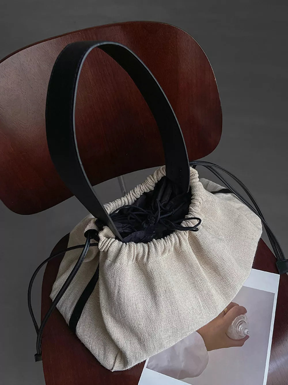 Drawstring Closure Handbag – Large Cotton Linen Shoulder Bag